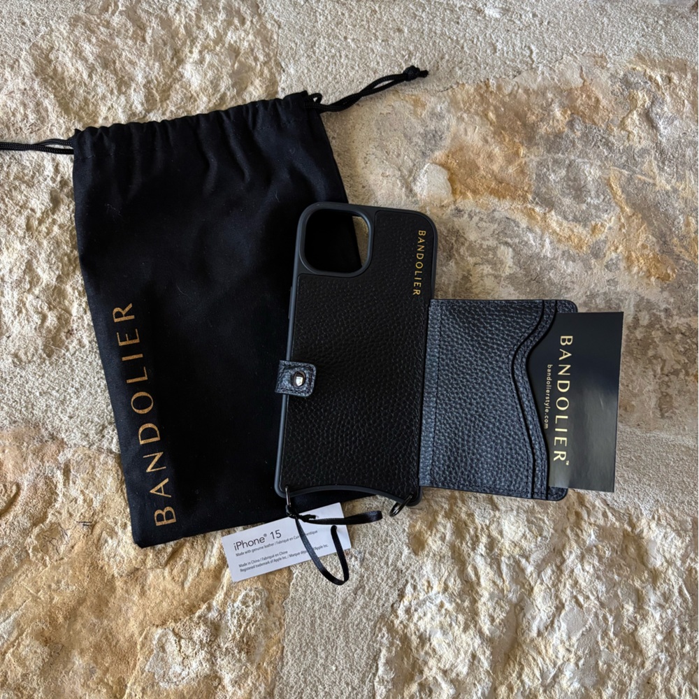Bandolier Black Phone Case with Gunmetal Accents iPhone 15 - NWT